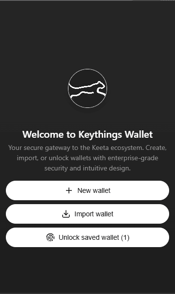Keythings Wallet onboarding screen